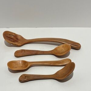 Group of 4 Hand Carved Wooden Spoons, Various Sizes, Largest Measures Apprx 11”